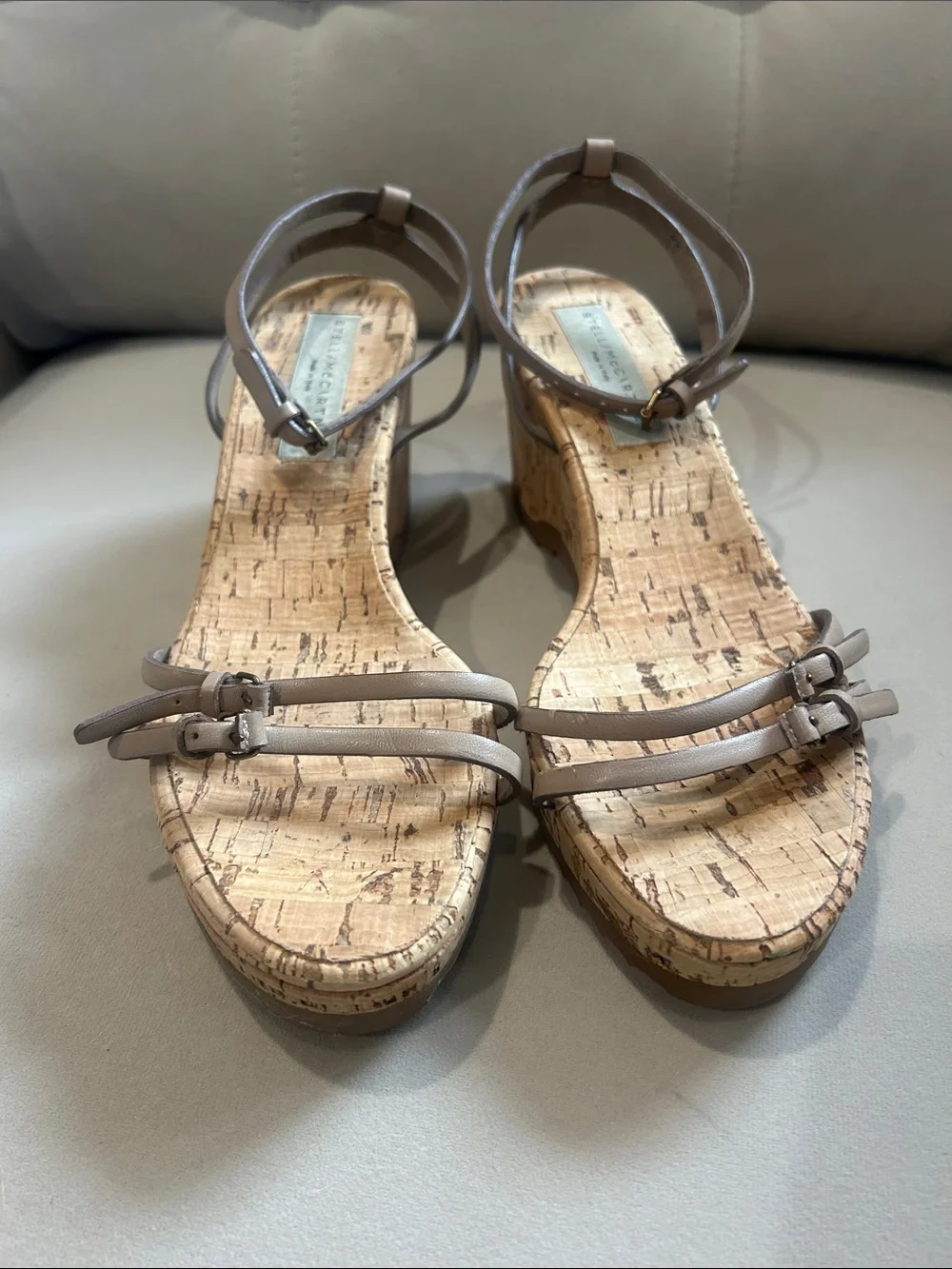Stella McCartney Taupe Strappy Cork Wedge Sandals